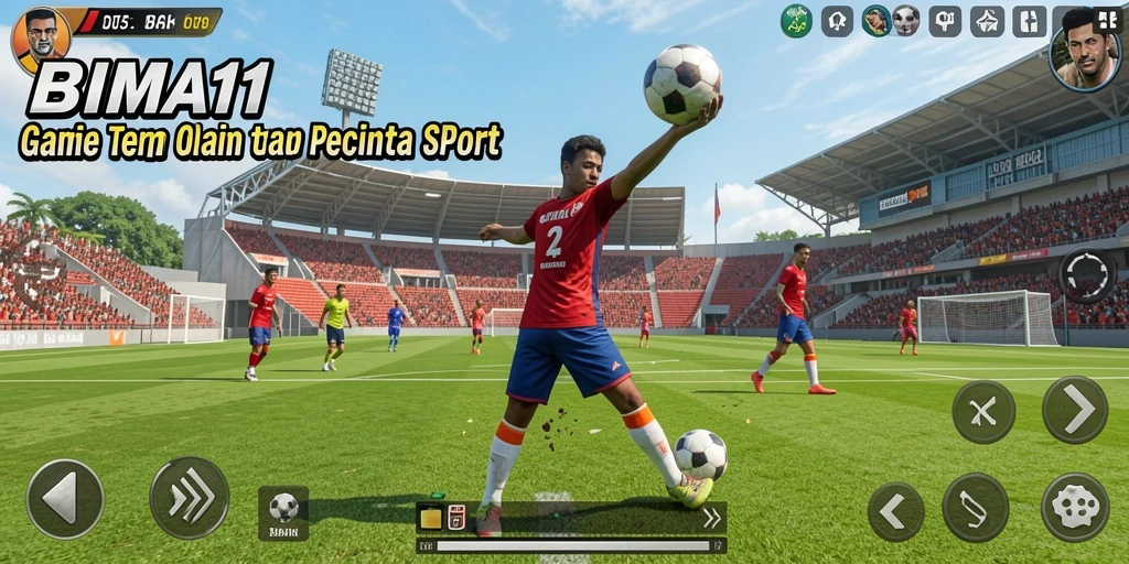 Tangkapan layar utama BIMA11 menampilkan aksi seru di lapangan olahraga.
