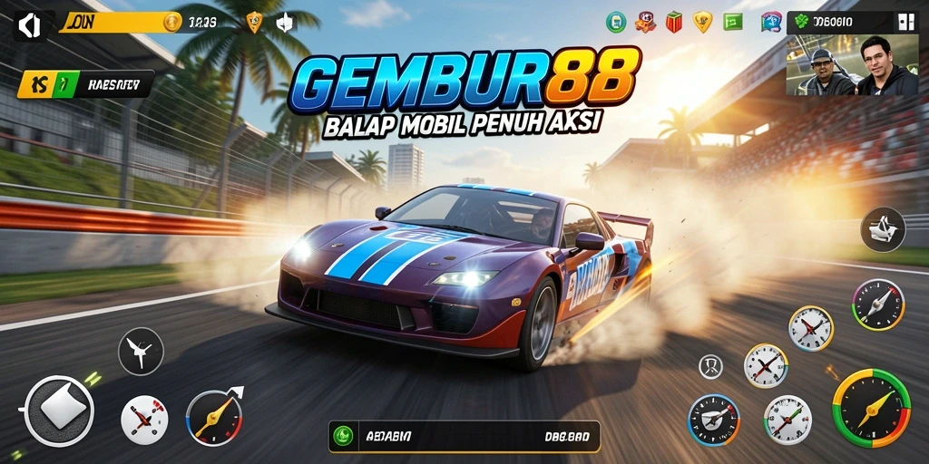 Tampilan gameplay balapan mobil yang mendebarkan di GEMBUR88.