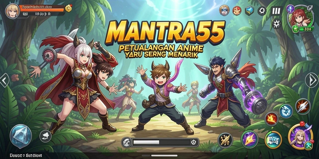 Tangkapan layar gameplay seru dari MANTRA55 yang menampilkan karakter anime.