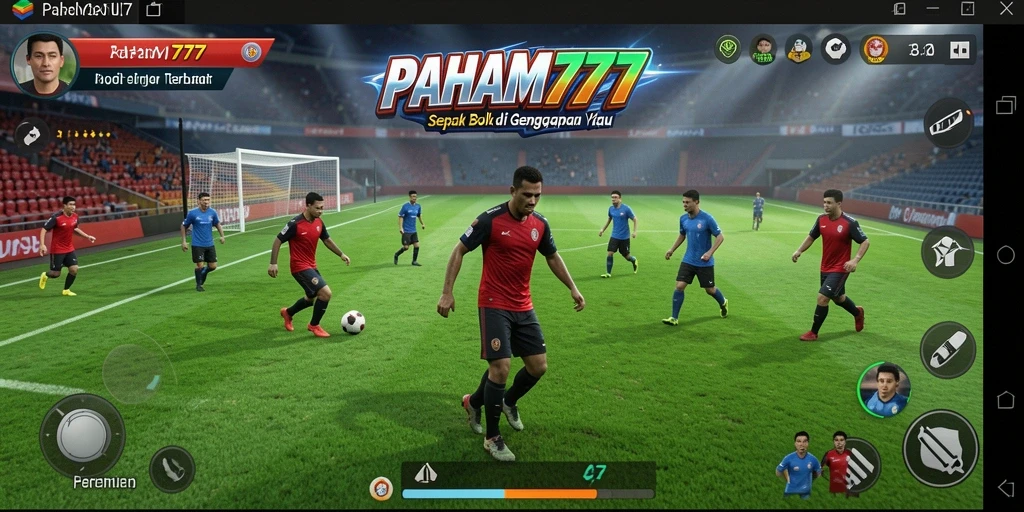 Screenshot gameplay PAHAM777 menampilkan aksi seru di lapangan sepak bola.